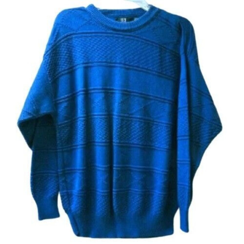 PGA Tour Size Regular M Mens Sweater Blue Acrylic Golf Style Textured Knit